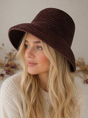 Jessica Dark Brown Bucket Hat One Size 100% Acrylic